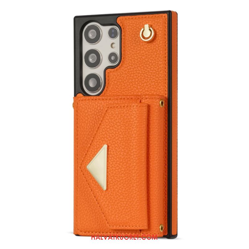 Puhelinkuoret Samsung Galaxy S25 Ultra 5g Nahkaefekti Korttikotelolla Ja Hihnalla