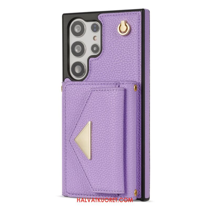 Puhelinkuoret Samsung Galaxy S25 Ultra 5g Nahkaefekti Korttikotelolla Ja Hihnalla