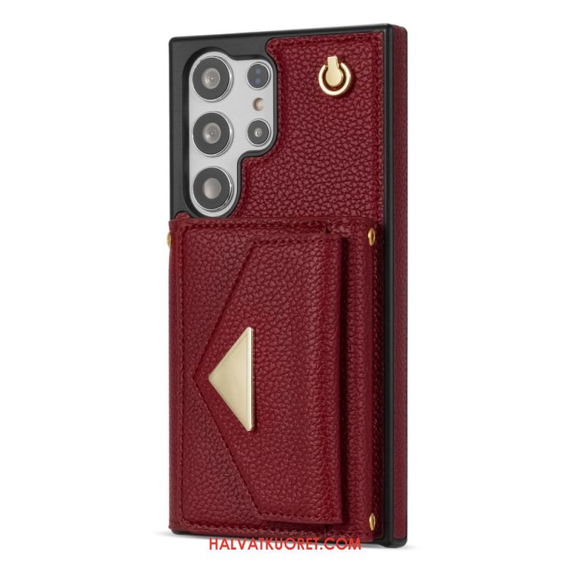 Puhelinkuoret Samsung Galaxy S25 Ultra 5g Nahkaefekti Korttikotelolla Ja Hihnalla