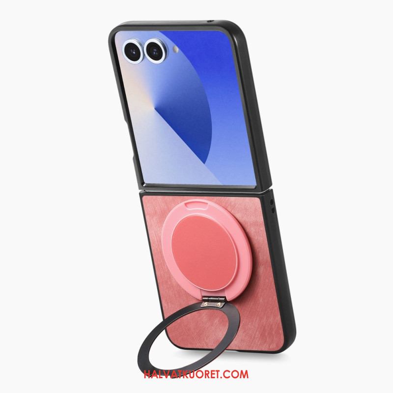 Puhelinkuoret Samsung Galaxy Z Flip 7 Nahkaefekti Pyörivällä Jalustalla