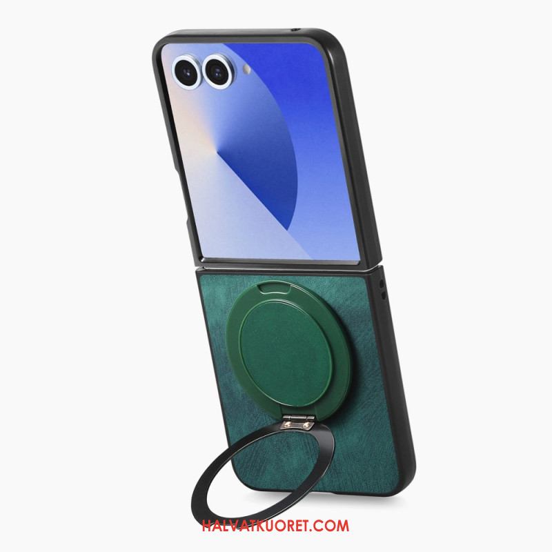 Puhelinkuoret Samsung Galaxy Z Flip 7 Nahkaefekti Pyörivällä Jalustalla