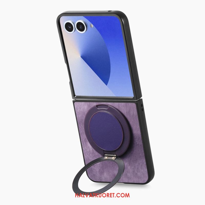 Puhelinkuoret Samsung Galaxy Z Flip 7 Nahkaefekti Pyörivällä Jalustalla
