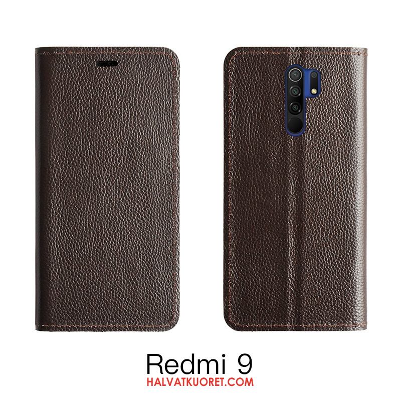 Redmi 9 Kuoret Murtumaton Suojaus, Redmi 9 Kuori All Inclusive Nahkakotelo Beige