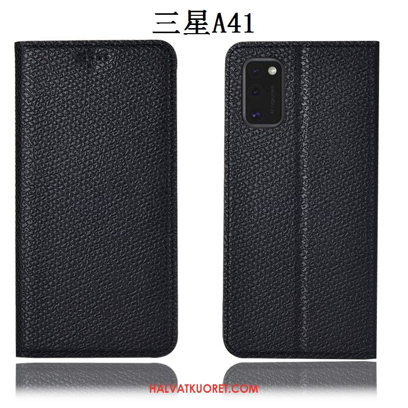 Samsung Galaxy A41 Kuoret Murtumaton Nahkakotelo Tähti, Samsung Galaxy A41 Kuori Tummansininen Suojaus