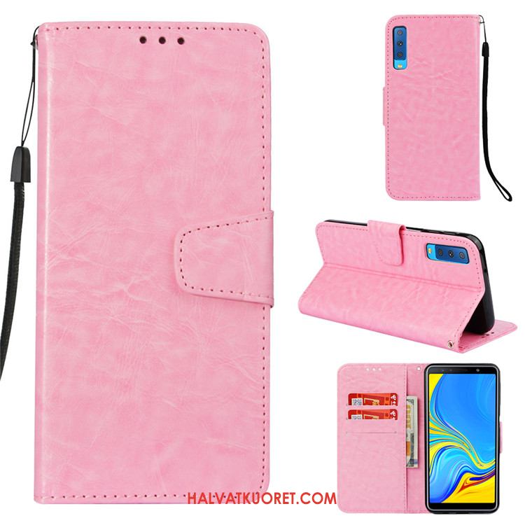 Samsung Galaxy A7 2018 Kuoret Nahkakotelo Kortti Suojaus, Samsung Galaxy A7 2018 Kuori Liiketoiminta Pinkki