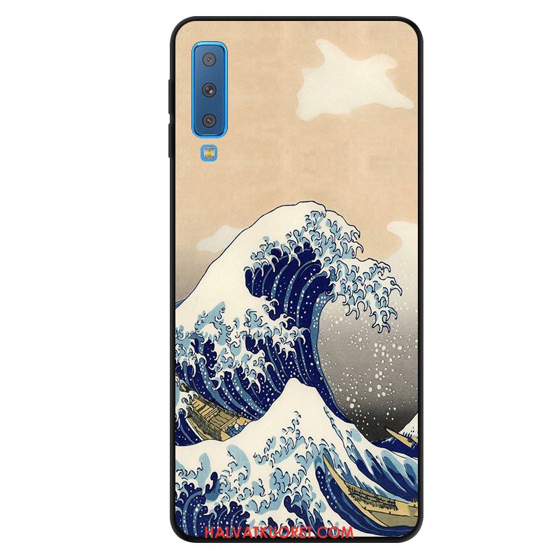 Samsung Galaxy A7 2018 Kuoret Taide Puhelimen Kotelo, Samsung Galaxy A7 2018 Kuori Sininen Pesty Suede