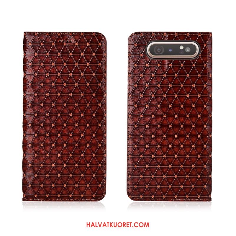 Samsung Galaxy A80 Kuoret Tähti Nahkakotelo Aito Nahka, Samsung Galaxy A80 Kuori Pleedi Pesty Suede Braun