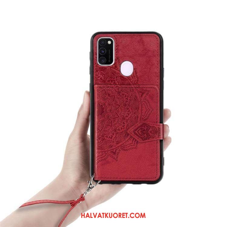 Samsung Galaxy M30s Kuoret Punainen Suojaus Kotelo, Samsung Galaxy M30s Kuori Kukkakuvio Murtumaton