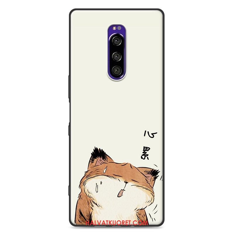 Sony Xperia 1 Kuoret Valkoinen Kotelo Sarjakuva, Sony Xperia 1 Kuori Pesty Suede Ihana