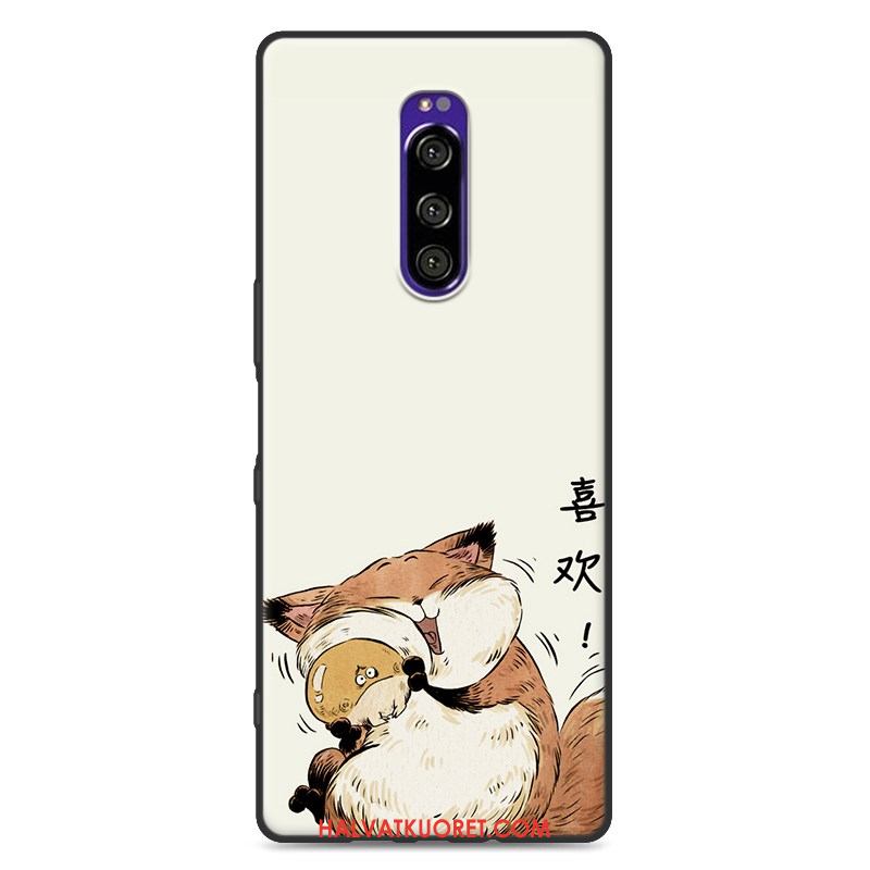 Sony Xperia 1 Kuoret Valkoinen Kotelo Sarjakuva, Sony Xperia 1 Kuori Pesty Suede Ihana