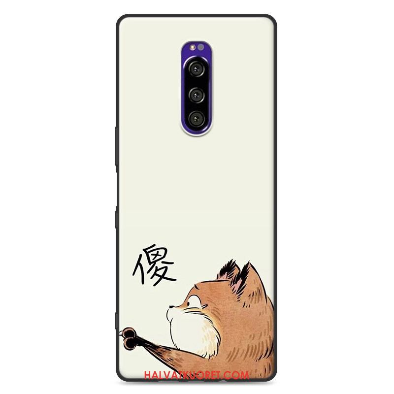 Sony Xperia 1 Kuoret Valkoinen Kotelo Sarjakuva, Sony Xperia 1 Kuori Pesty Suede Ihana