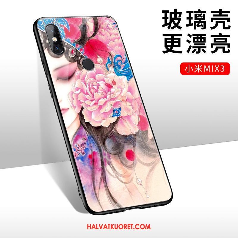 Xiaomi Mi Mix 3 Kuoret Kiinalainen Tyyli Murtumaton Lasi, Xiaomi Mi Mix 3 Kuori Kotelo Punainen Beige