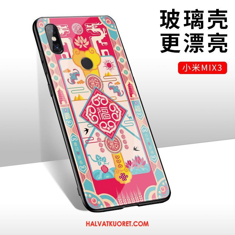 Xiaomi Mi Mix 3 Kuoret Kiinalainen Tyyli Murtumaton Lasi, Xiaomi Mi Mix 3 Kuori Kotelo Punainen Beige