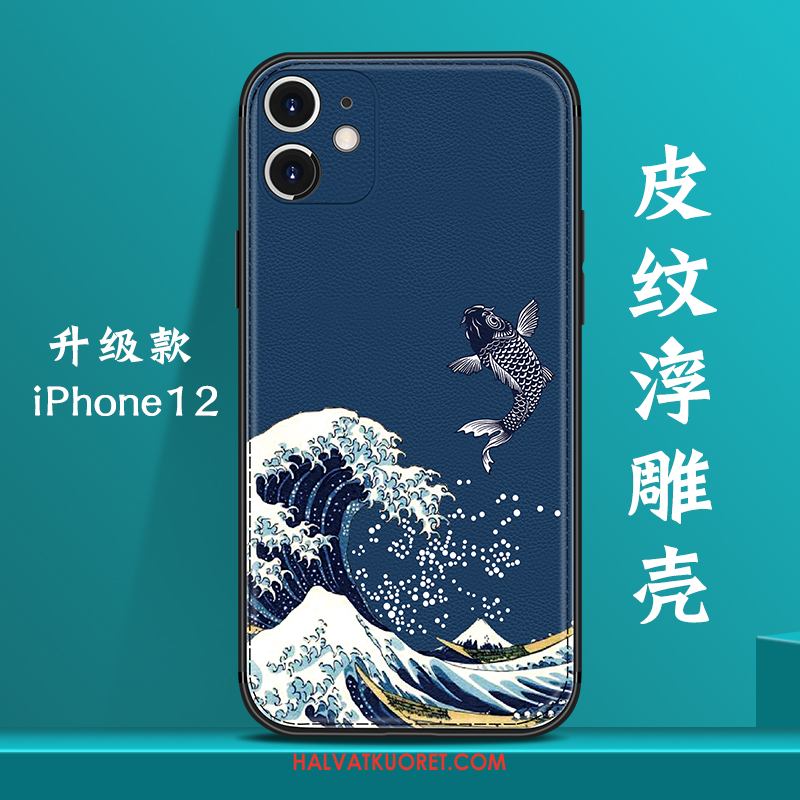 iPhone 12 Kuoret Sininen Kiinalainen Tyyli Nahka, iPhone 12 Kuori Luova Tide-brändi