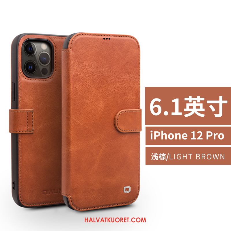 iPhone 12 Pro Kuoret Kotelo Aito Nahka Ylellisyys, iPhone 12 Pro Kuori Liiketoiminta Kortti Braun