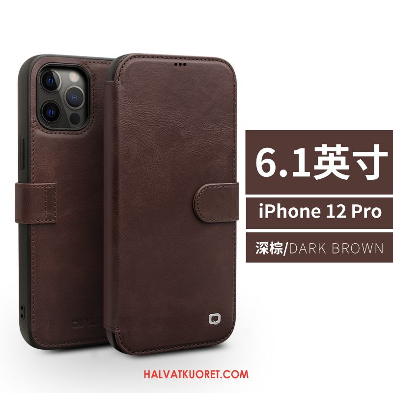 iPhone 12 Pro Kuoret Kotelo Aito Nahka Ylellisyys, iPhone 12 Pro Kuori Liiketoiminta Kortti Braun