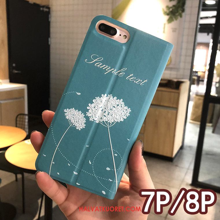 iPhone 7 Plus Kuoret Nahkakotelo Kohokuviointi Kukka-, iPhone 7 Plus Kuori Valkoinen Luova