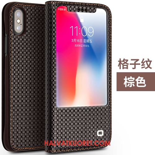 iPhone X Kuoret Suojaus Nahkakotelo Classic, iPhone X Kuori Murtumaton Kortti Braun