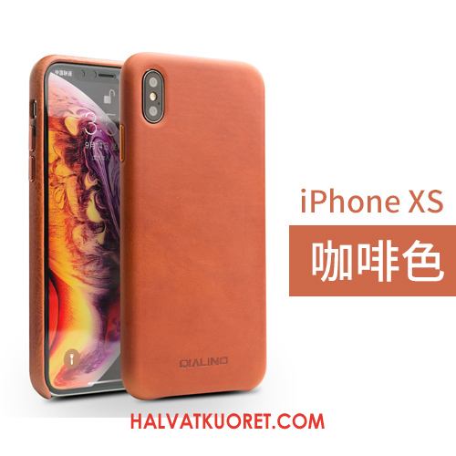 iPhone Xs Kuoret Takakansi Nahka Yksinkertainen, iPhone Xs Kuori Aito Nahka Liiketoiminta Braun