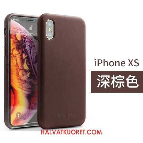 iPhone Xs Kuoret Takakansi Nahka Yksinkertainen, iPhone Xs Kuori Aito Nahka Liiketoiminta Braun