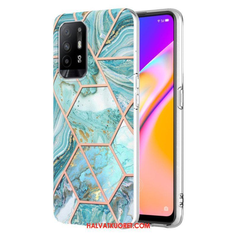 Case Oppo A94 5G Kiiltävä Geometrinen Marmori