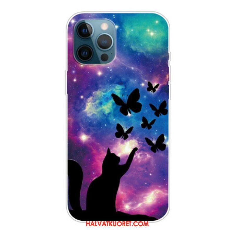 Case iPhone 13 Pro Kissa Ja Perhosia Avaruudessa