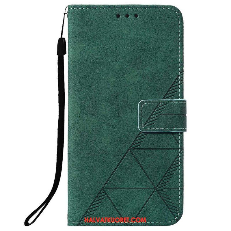 Flip Case Oppo A94 5G Keinonahkaa Hihnalla