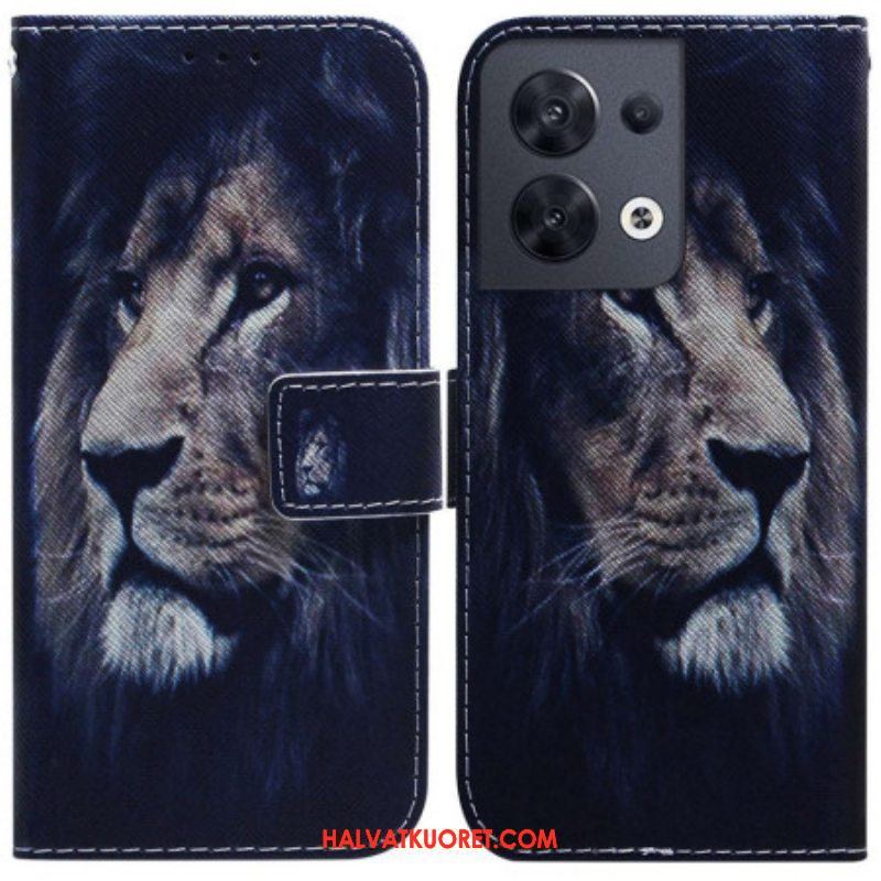 Flip Case Oppo Reno 8 Suojaketju Kuori Lanyard Lion