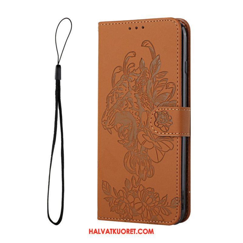 Flip Case Samsung Galaxy A13 5G / A04s Suojaketju Kuori Barokki Ranneke Tiger