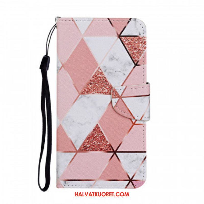 Flip Case Samsung Galaxy S22 Plus 5G Marmori Ja Paljetteja Hihnalla