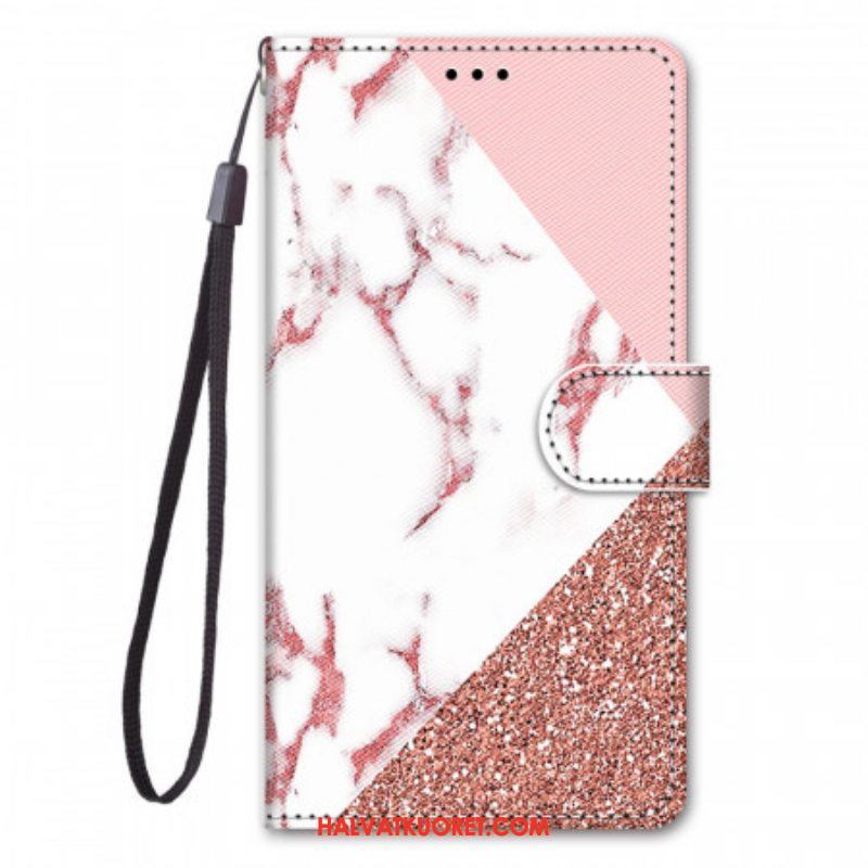 Flip Case Samsung Galaxy S22 Ultra 5G Marmori- Ja Glitter-kolmio