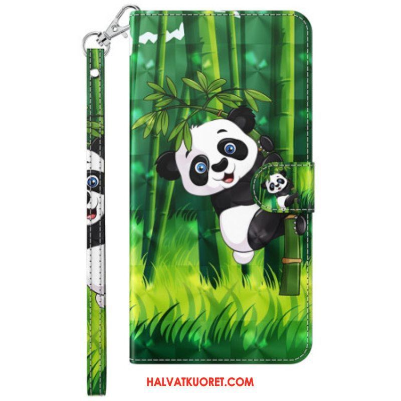 Flip Case Samsung Galaxy S23 Ultra 5G Suojaketju Kuori Bambupanda Kaulanauhalla