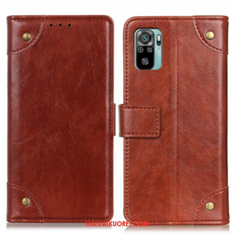 Flip Case Xiaomi Redmi Note 10 / 10S Tyylikkäät Nappan Nahkaiset Vintage-niitit