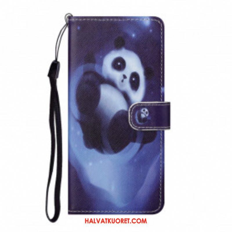 Flip Case Xiaomi Redmi Note 10 Pro Suojaketju Kuori Panda Space Kaulanauhalla