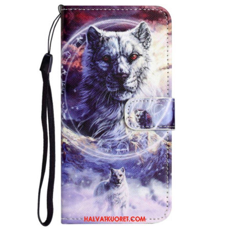 Flip Case Xiaomi Redmi Note 12 4G Suojaketju Kuori Strappy Snow Wolf