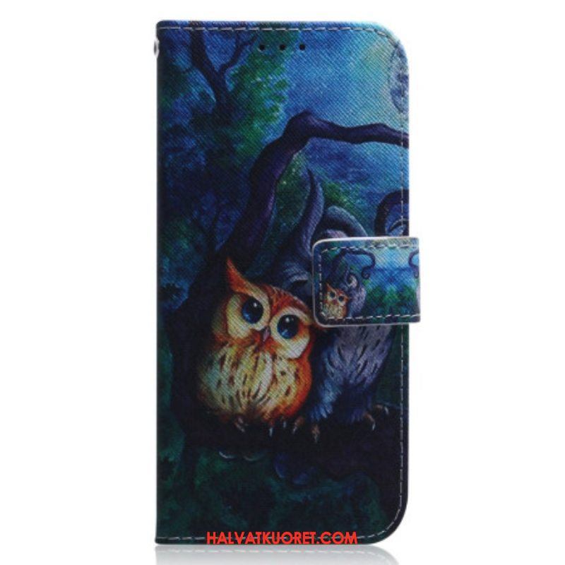 Flip Case Xiaomi Redmi Note 12 5G Suojaketju Kuori Strappy Owls -maalaus