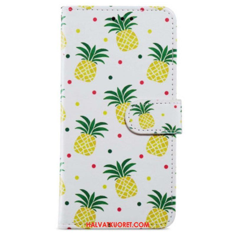 Flip Case iPhone 15 Suojaketju Kuori Ananas Hihnalla