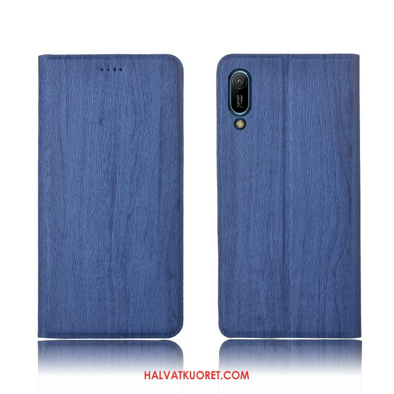 Huawei Y6 2019 Kuoret Puu Nahkakotelo Simpukka, Huawei Y6 2019 Kuori Kukkakuvio Murtumaton