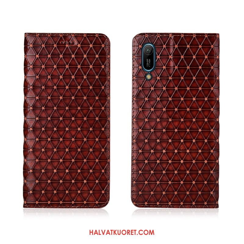 Huawei Y6 2019 Kuoret Silikoni Aito Nahka, Huawei Y6 2019 Kuori Pleedi Puhelimen Braun