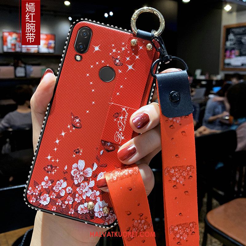 Huawei Y7 2019 Kuoret Rengas Silikoni Rhinestone Inlay, Huawei Y7 2019 Kuori Tuki Net Red