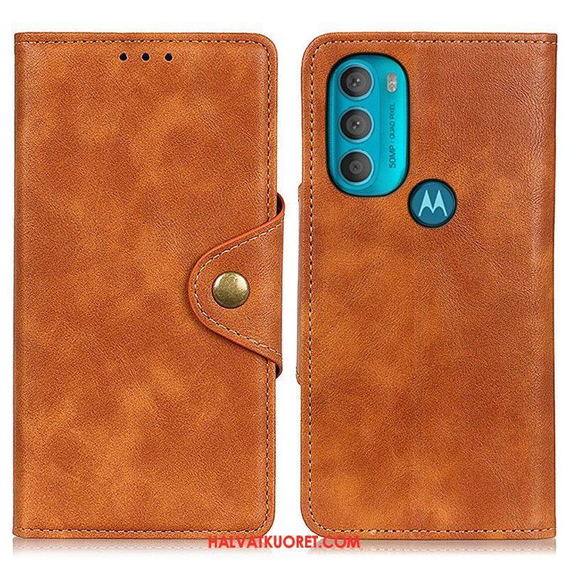 Kotelot Moto G71 5G Vintage Keinonahka Ja Nappi