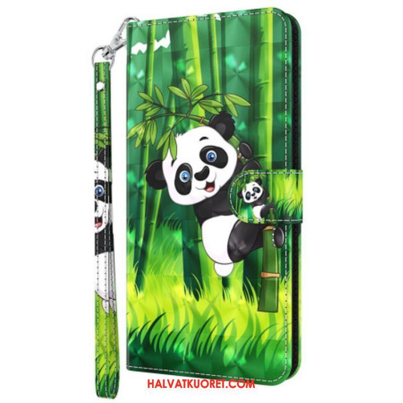 Kotelot Oppo A54 5G / A74 5G Suojaketju Kuori Panda Ja Bambu Kaulanauhalla