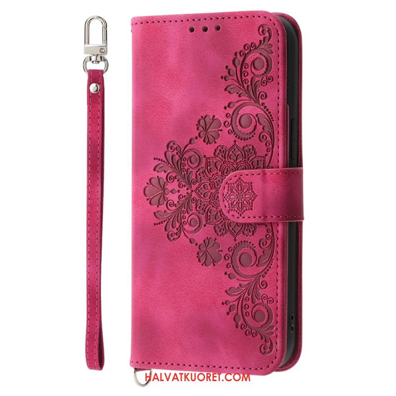 Kotelot Oppo Reno 14 Pro 5g Pitsimokkanahkaefekti Hihnalla Ja Olkahihnalla