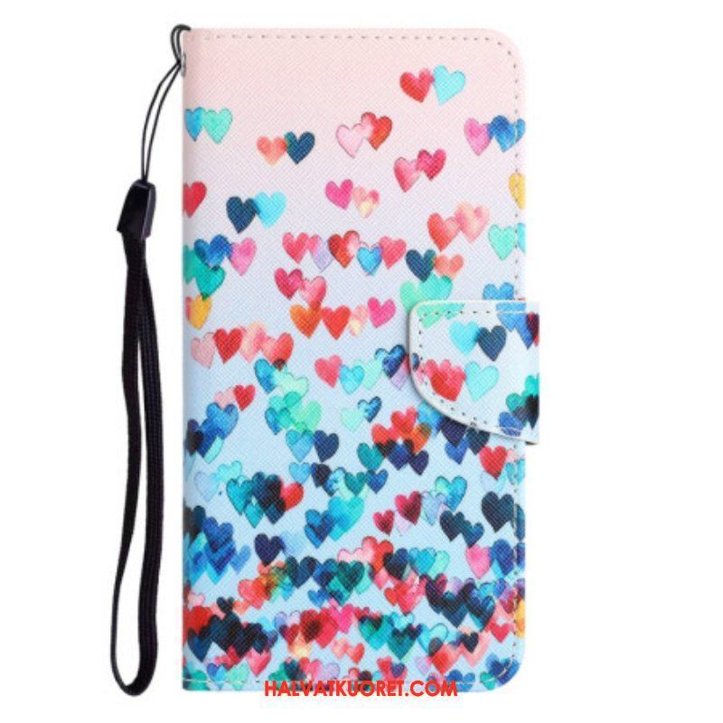 Kotelot Samsung Galaxy A14 / A14 5G Suojaketju Kuori Strappy Hearts Rain