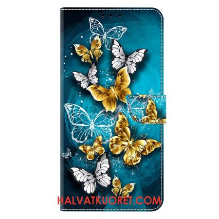 Kotelot Samsung Galaxy A17 4g / 5g Puhelinkuoret Kultaiset Perhoset Vihreällä Taustalla