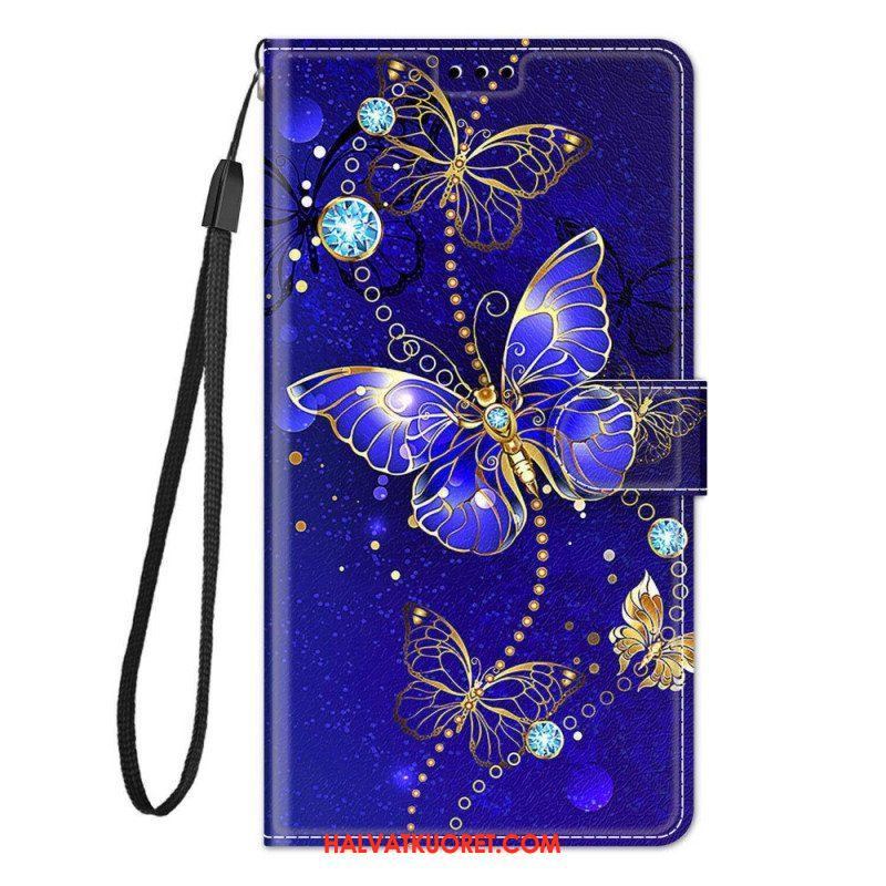 Kotelot Samsung Galaxy M23 5G Suojaketju Kuori Strap Butterflies Fan