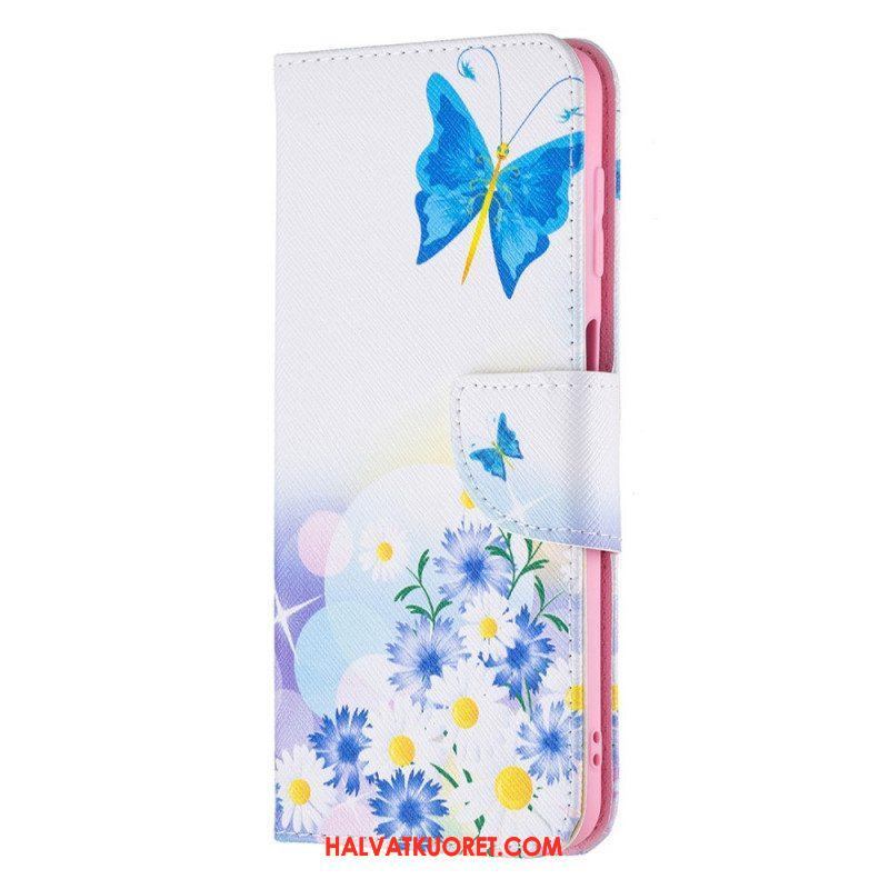 Kotelot Samsung Galaxy M32 Maalattuja Perhosia Ja Kukkia