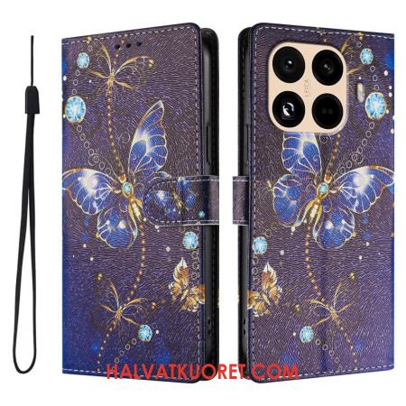 Kotelot Xiaomi 15t Pro Kultaisia Ja Sinisiä Perhosia