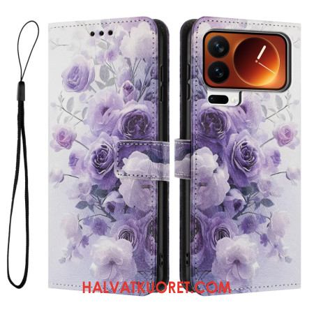 Kotelot Xiaomi 17 Pro Max Läppälompakko - Vaaleanpunainen Violetti Kuvio Rannehihnalla Suojakuori