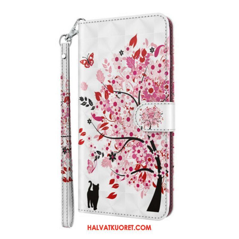 Kotelot iPhone 13 Pro Max Vaaleanpunainen Puu Ja Musta Kissa